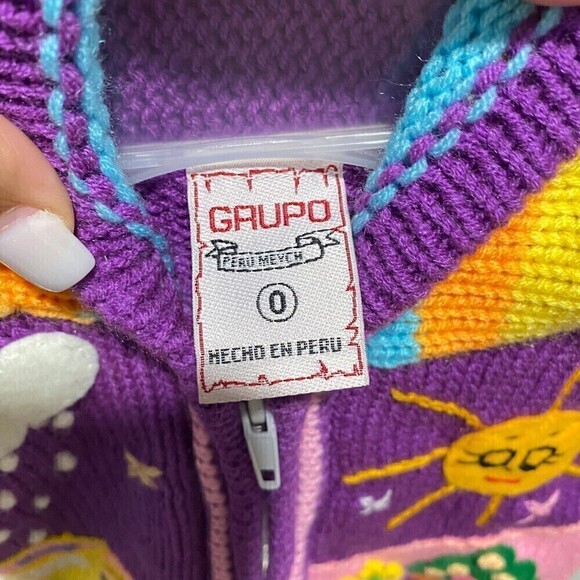Grupo Peruvian Toddler Hooded Full Zip Sweater Purple 12 Months Hand Embroidered - Picture 6 of 7